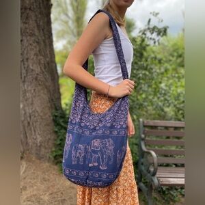 EUD- Dark Blue Thai Elephant Sling Crossbody Shoulder Hippie Hobo Bag